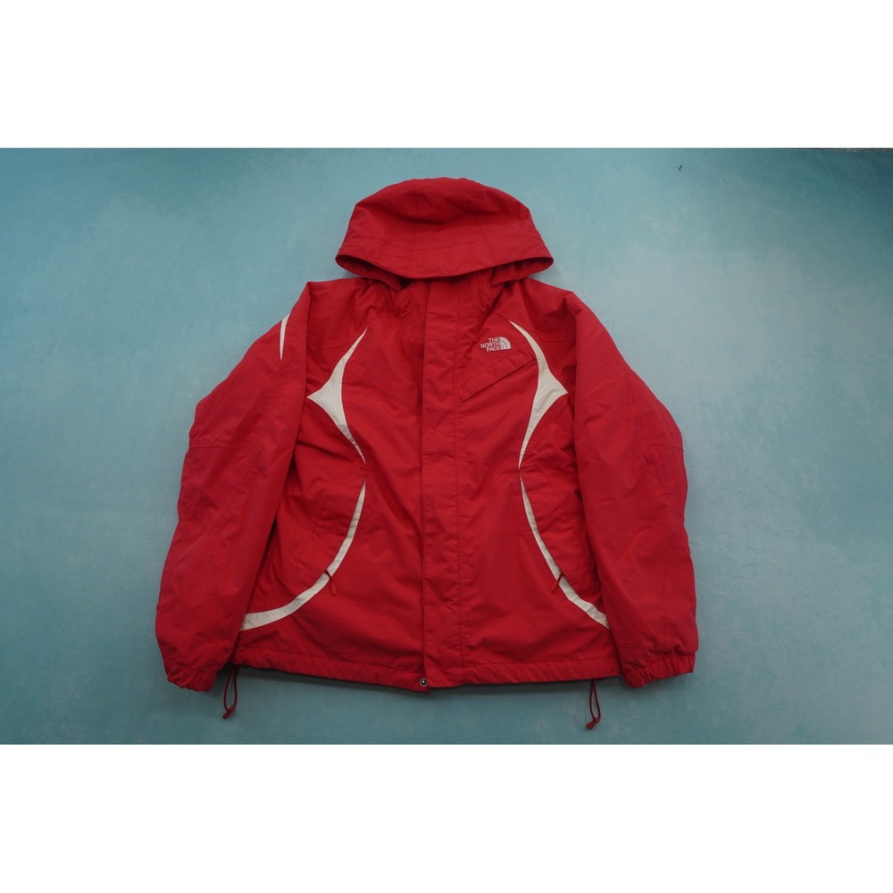 The North Face Womens HyVent Ski Jacket Medium Red White Hooded Waterproof
